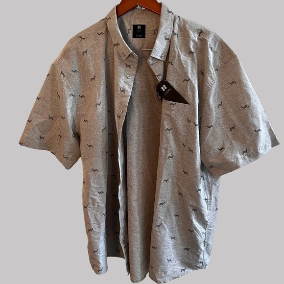 Visive Shirt Mens 3XL‎ Gray Zebra All Over Print Button Down Short Sleeve - Picture 1 of 11